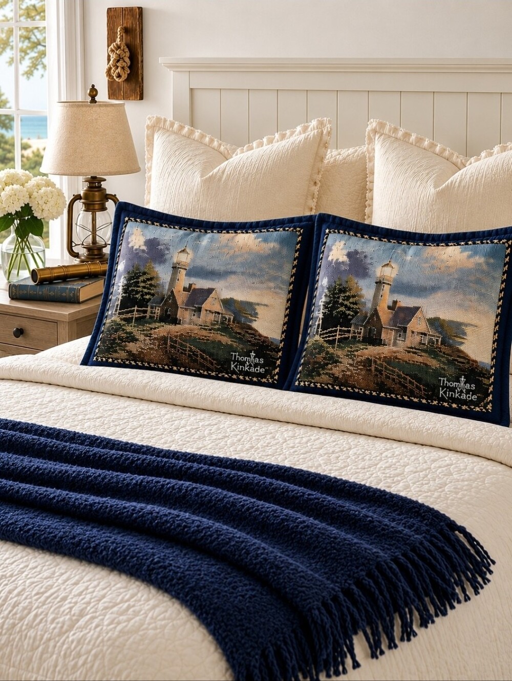 Thomas Kinkade A Light in the Storm Tapestry Standard Shams Pair NWT Tag USA